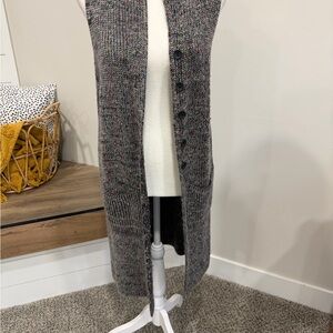 Gray Knit Long Sweater Vest